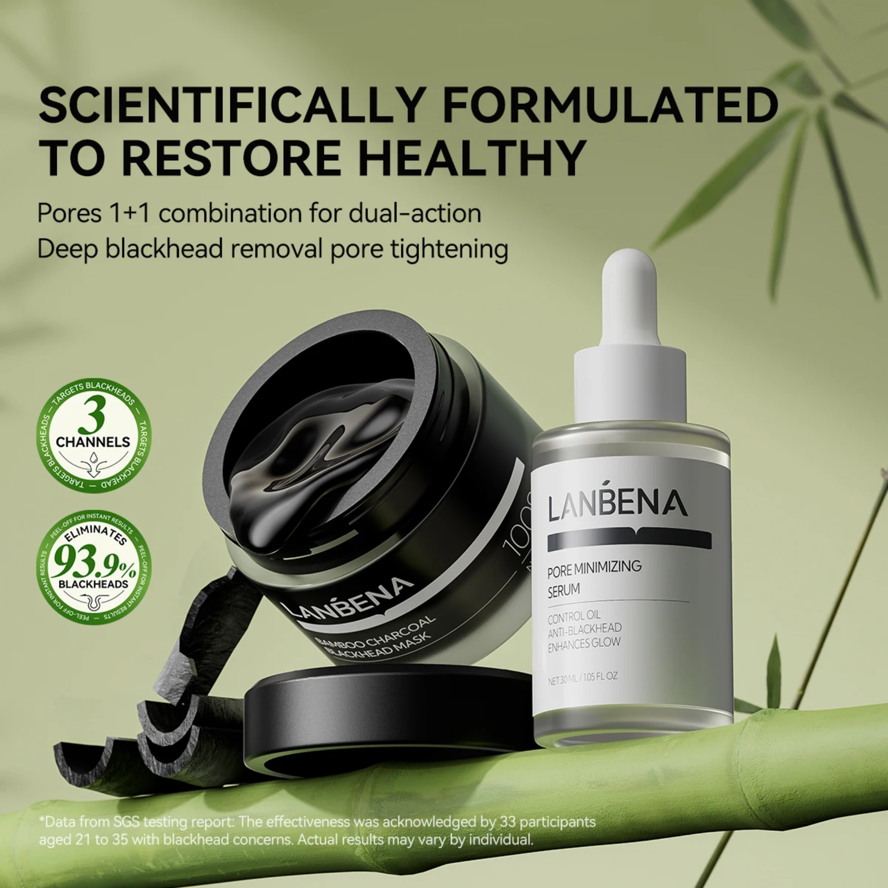 LANBENA Anti-Blackhead Kit – Serum 30g + Repair Cream 30ml | Reduction of Pores & Freckles