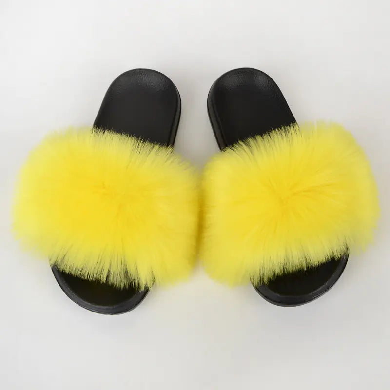 Non-Slip Plush Faux Fox Fur Slippers for Women