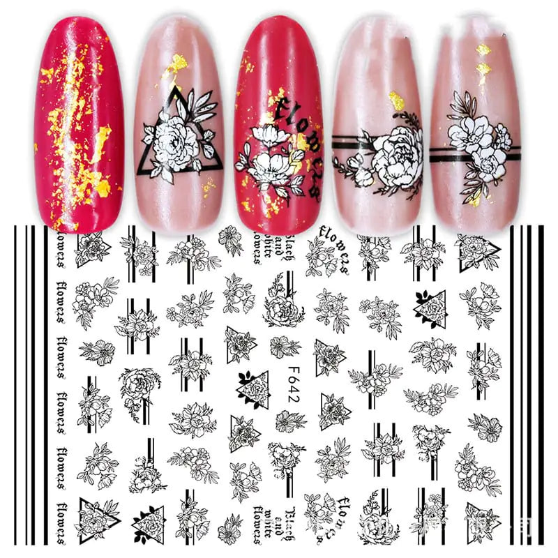 3D Hot Stamping Black & White Nail Stickers Set
