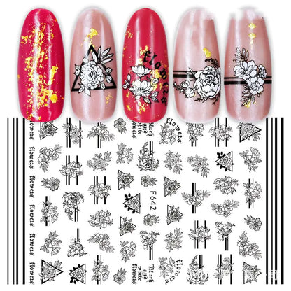 3D Hot Stamping Black & White Nail Stickers Set