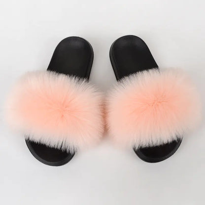 Non-Slip Plush Faux Fox Fur Slippers for Women