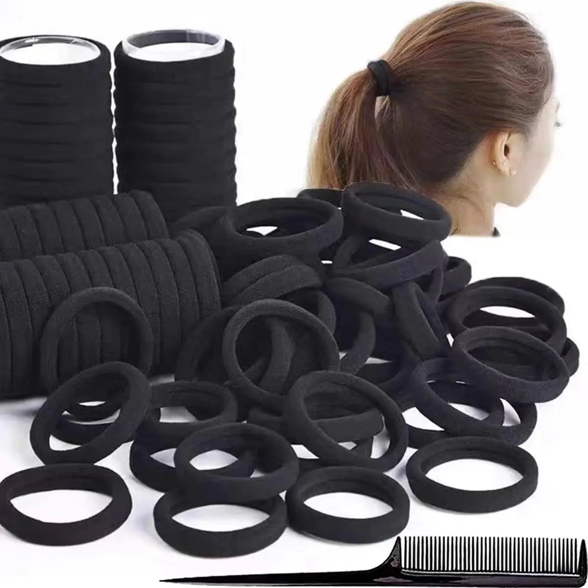 200PCS Black Hair Ties for Women Girls Seamless Thick Hair Band Elastic Hair Ties No Damage Ponytail Holder for Long Lasting Braids Ponytails and Medium Hair Cotton Elastic Bands Soft Hair Accessories