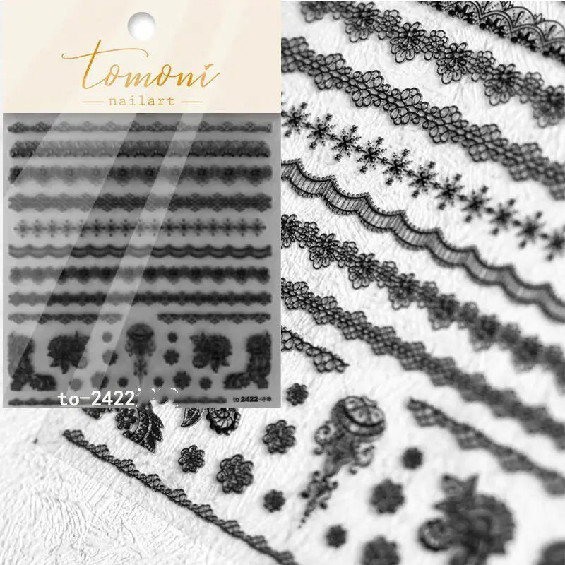 Lace Embossed Black and White Nail Decal Stickers
