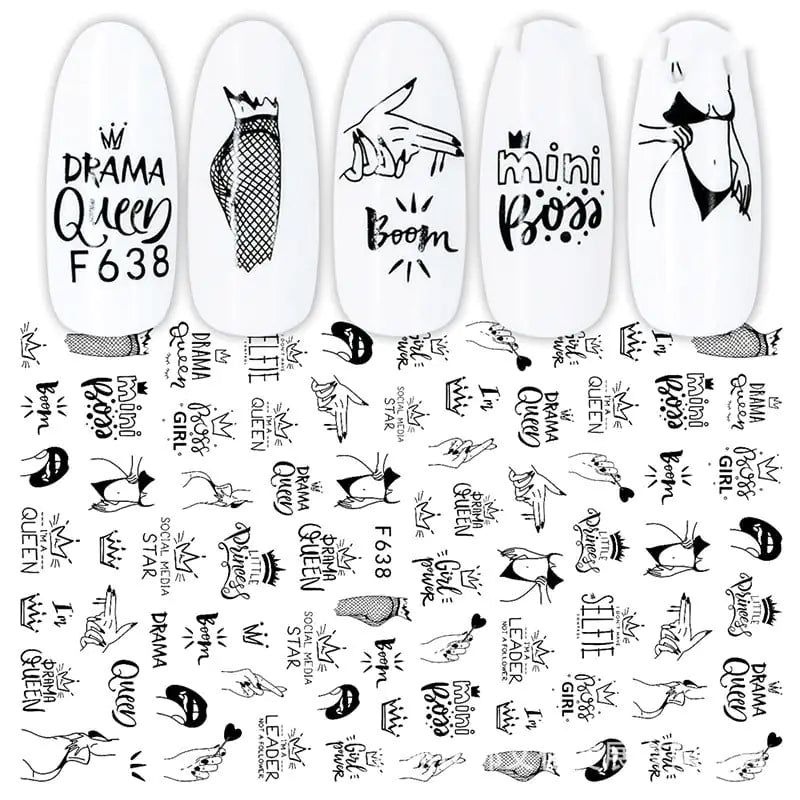 3D Hot Stamping Black & White Nail Stickers Set