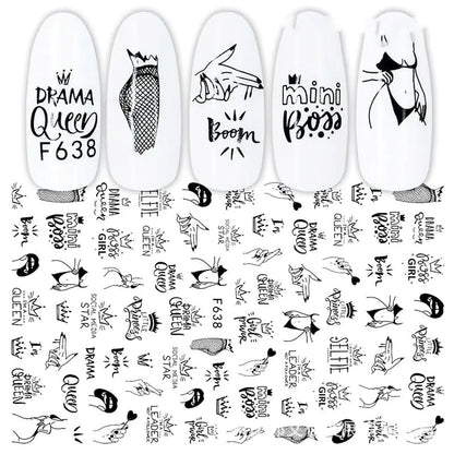 3D Hot Stamping Black & White Nail Stickers Set