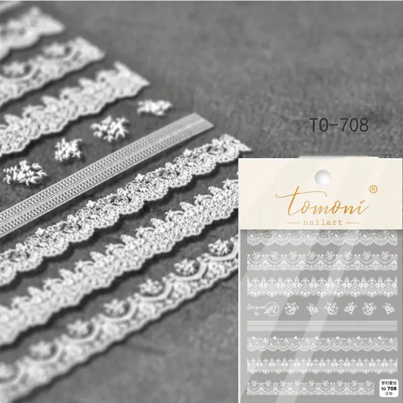 Lace Embossed Black and White Nail Decal Stickers