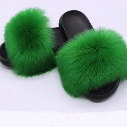 Non-Slip Plush Faux Fox Fur Slippers for Women