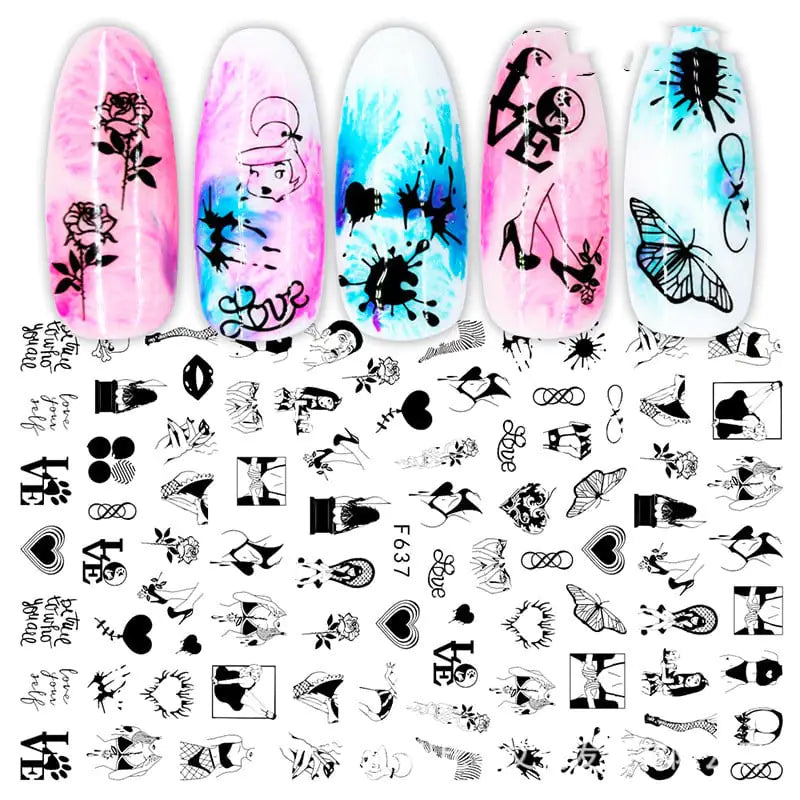3D Hot Stamping Black & White Nail Stickers Set