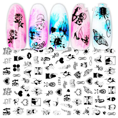 3D Hot Stamping Black & White Nail Stickers Set