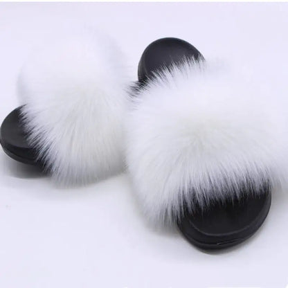 Non-Slip Plush Faux Fox Fur Slippers for Women