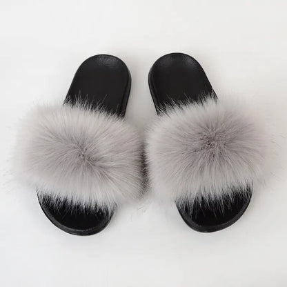 Non-Slip Plush Faux Fox Fur Slippers for Women