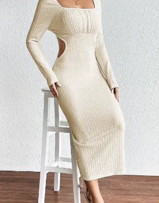 Square Collar Long Sleeve Midi Dress for Women