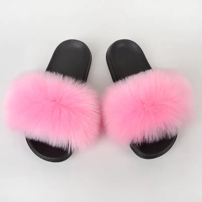 Non-Slip Plush Faux Fox Fur Slippers for Women