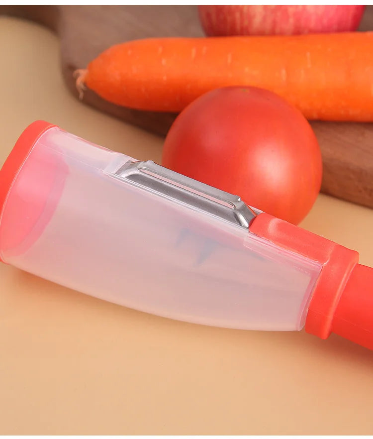 Multifunctional Peeling Knife Storage Type Storage Tube Splash-proof Fruit and Vegetable Peeler Supplies Household Kitchen Tools