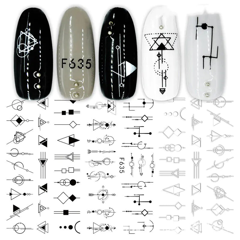 3D Hot Stamping Black & White Nail Stickers Set