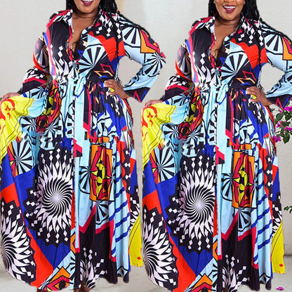 Plus Size 5XL Long Sleeve African Print Maxi Dress