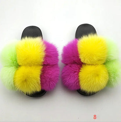 Children's Fashion Flip Flops with Fox and Raccoon Fur