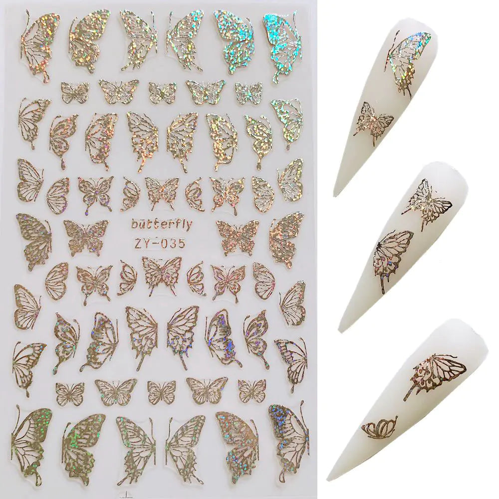 Laser Bronzing Butterfly Nail Stickers