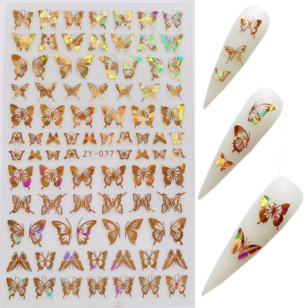 Laser Bronzing Butterfly Nail Stickers