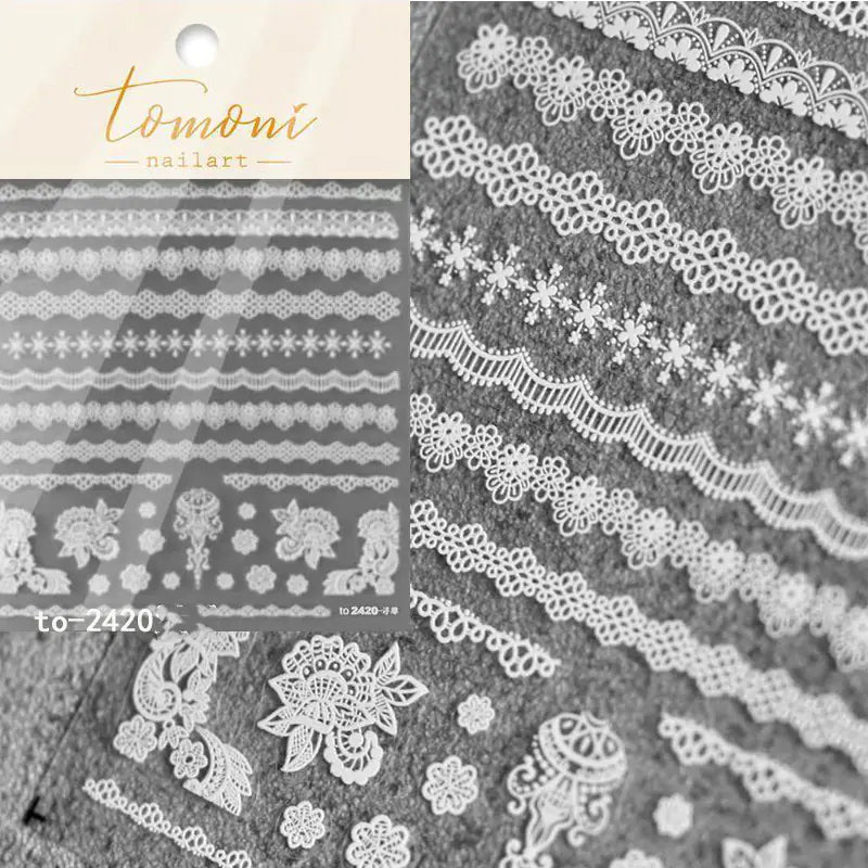 Lace Embossed Black and White Nail Decal Stickers