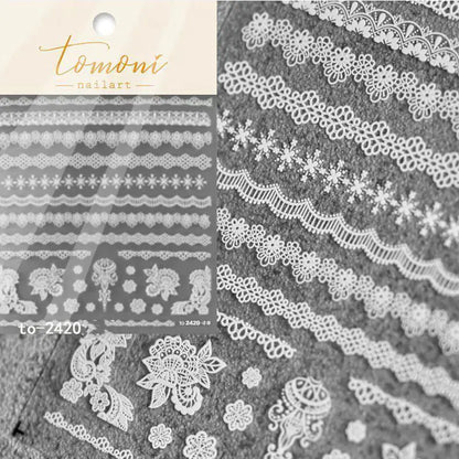 Lace Embossed Black and White Nail Decal Stickers