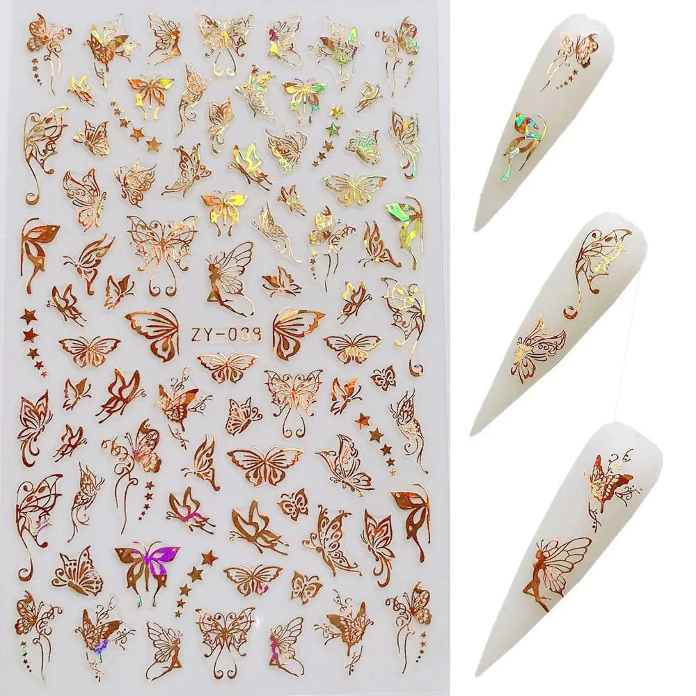 Laser Bronzing Butterfly Nail Stickers