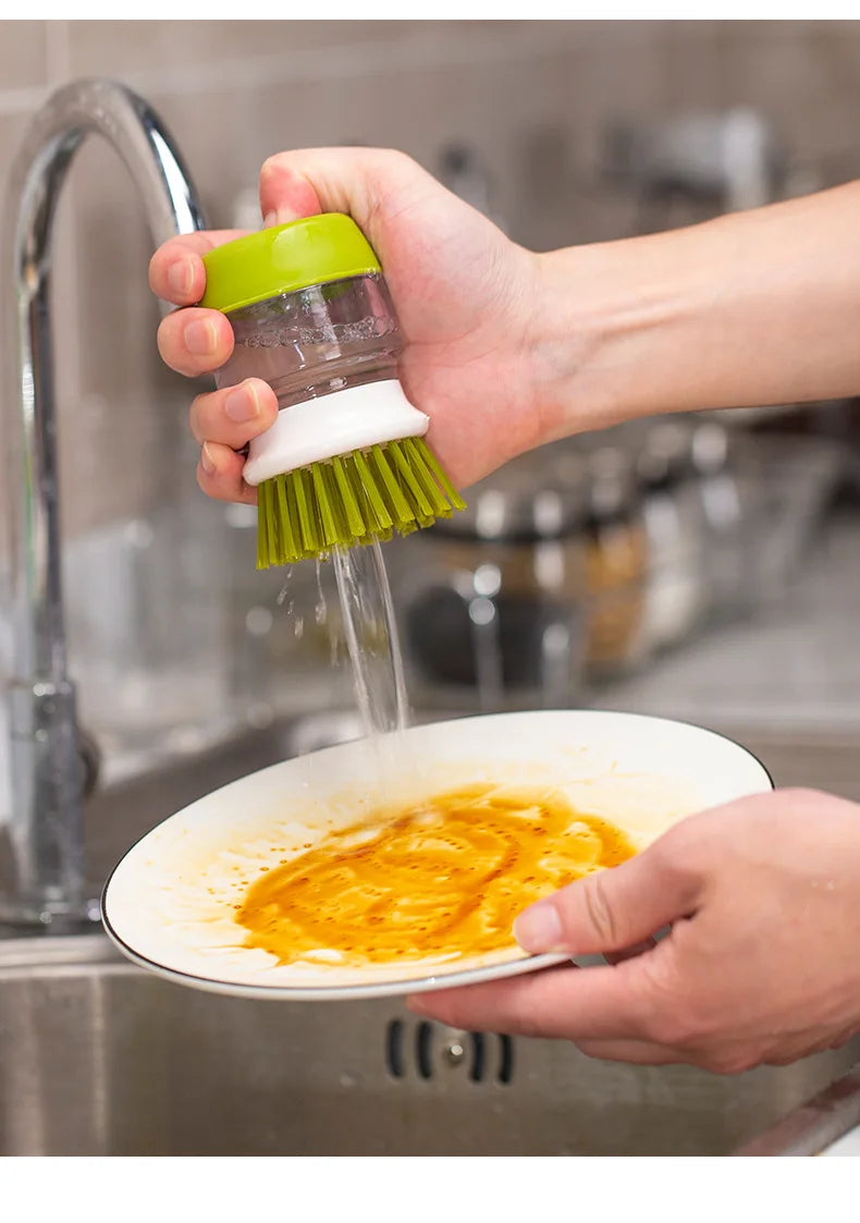 Dish Brush With Soap Dispenser Palm Brush Dish washing Kitchen Scrub Brushes With Holder Drip Tray