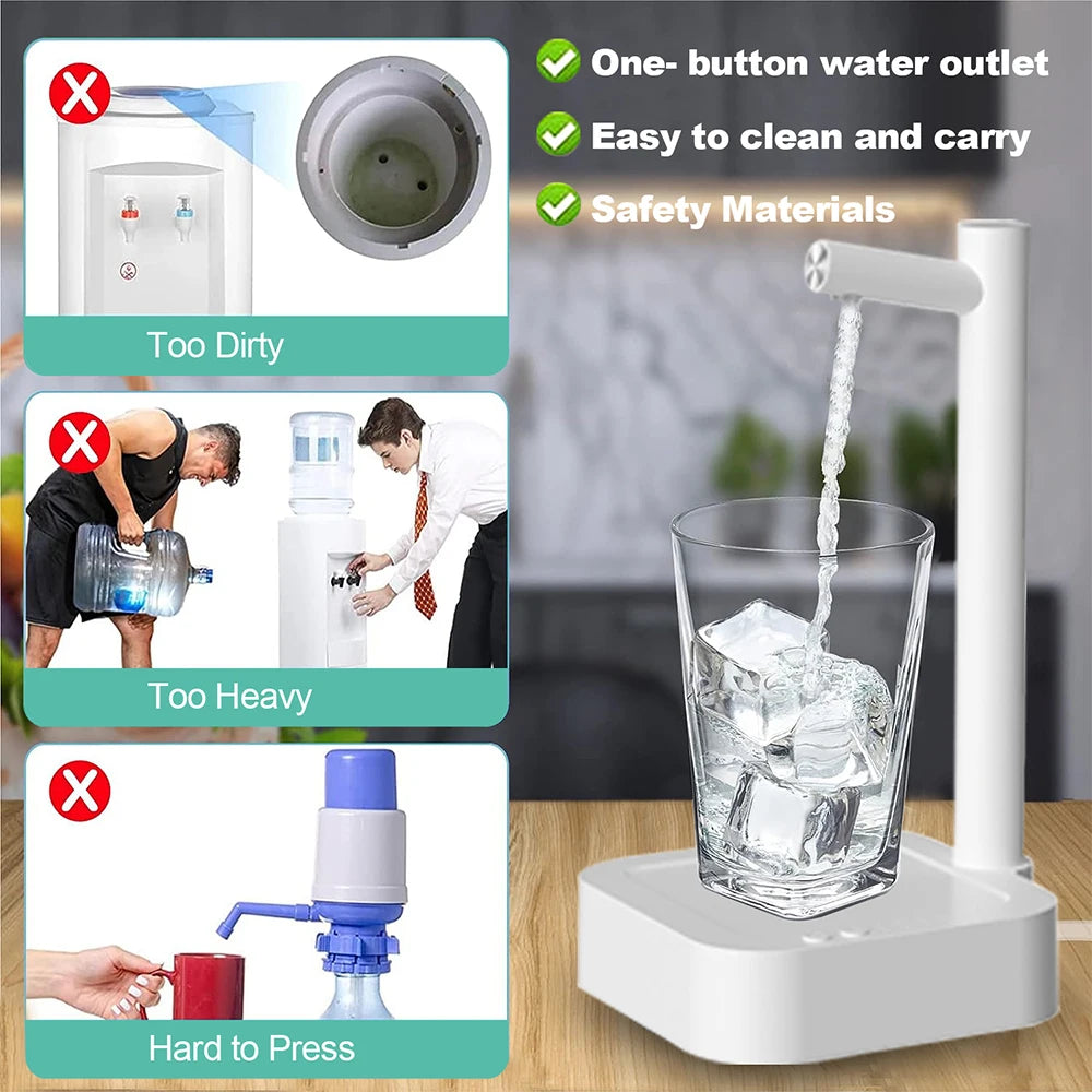Electric Water Gallon Bottle Pump Automatic Water Dispenser 19 Liters Rechargeable Desktop Drinking Water Dispenser Bottle Pump