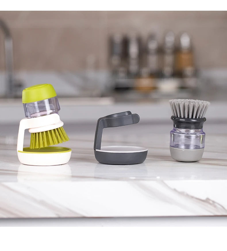 Dish Brush With Soap Dispenser Palm Brush Dish washing Kitchen Scrub Brushes With Holder Drip Tray