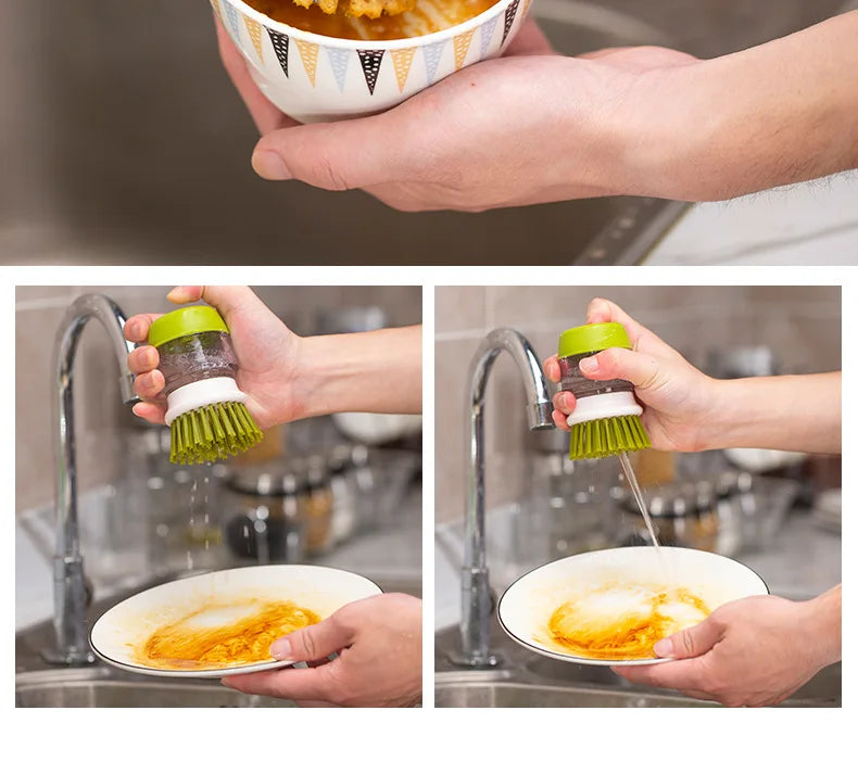 Dish Brush With Soap Dispenser Palm Brush Dish washing Kitchen Scrub Brushes With Holder Drip Tray
