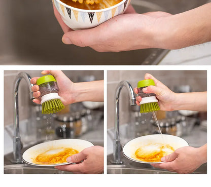 Dish Brush With Soap Dispenser Palm Brush Dish washing Kitchen Scrub Brushes With Holder Drip Tray
