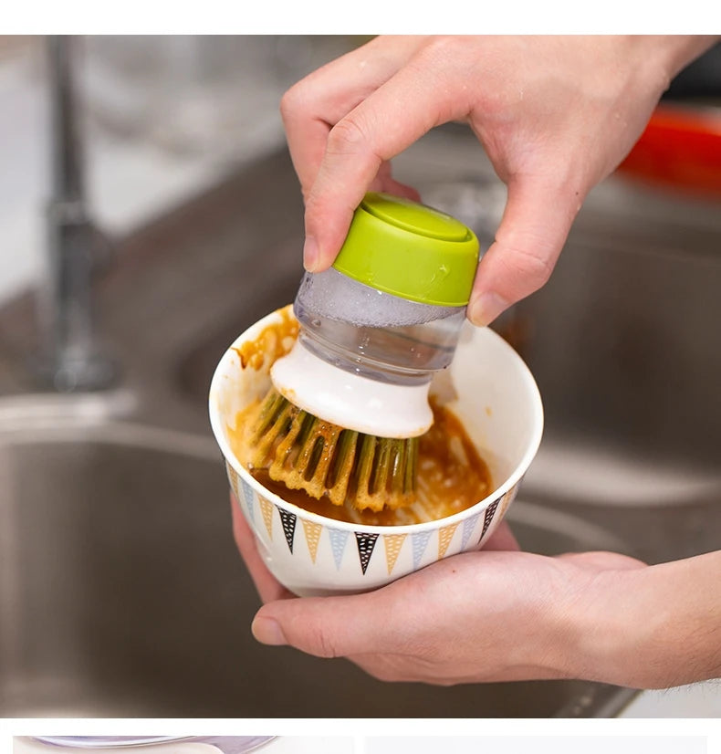 Dish Brush With Soap Dispenser Palm Brush Dish washing Kitchen Scrub Brushes With Holder Drip Tray