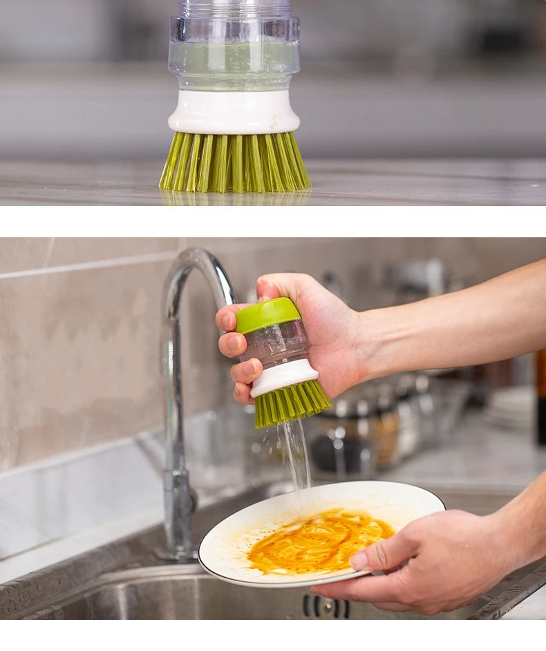 Dish Brush With Soap Dispenser Palm Brush Dish washing Kitchen Scrub Brushes With Holder Drip Tray