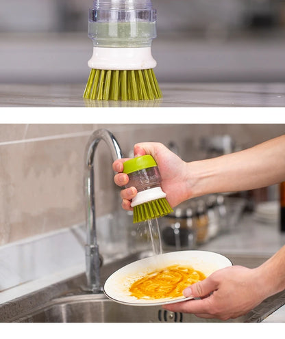Dish Brush With Soap Dispenser Palm Brush Dish washing Kitchen Scrub Brushes With Holder Drip Tray