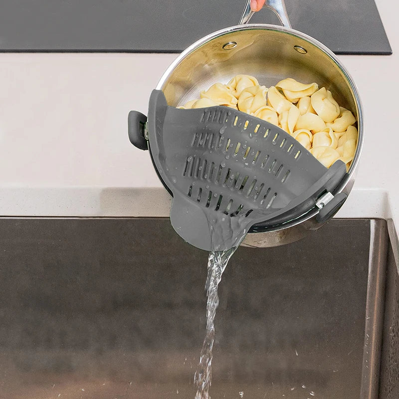 Universal Silicone Clip on Pan Pot Strainer Anti Spill Pasta Pot Strainer Food Grade Fruit Colander for Pasta Fruit Vegetable