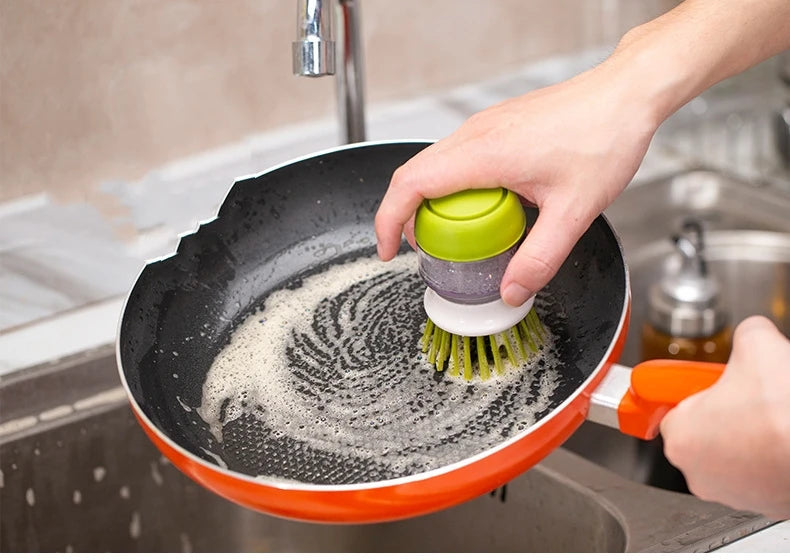 Dish Brush With Soap Dispenser Palm Brush Dish washing Kitchen Scrub Brushes With Holder Drip Tray