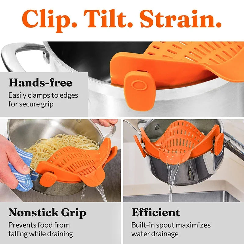 Universal Silicone Clip on Pan Pot Strainer Anti Spill Pasta Pot Strainer Food Grade Fruit Colander for Pasta Fruit Vegetable