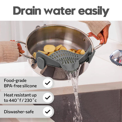 Universal Silicone Clip on Pan Pot Strainer Anti Spill Pasta Pot Strainer Food Grade Fruit Colander for Pasta Fruit Vegetable
