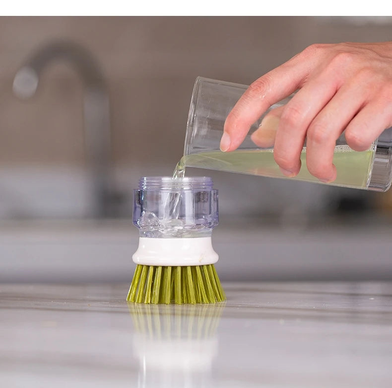 Dish Brush With Soap Dispenser Palm Brush Dish washing Kitchen Scrub Brushes With Holder Drip Tray