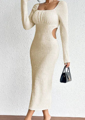 Square Collar Long Sleeve Midi Dress for Women
