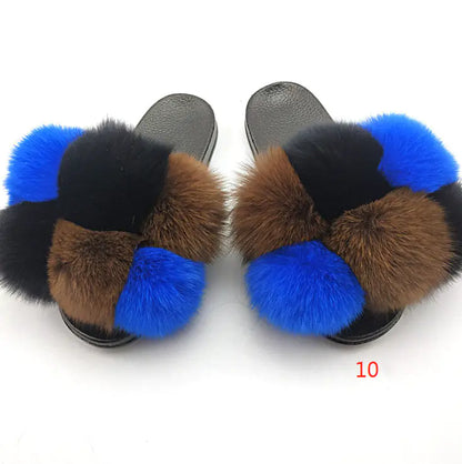 Children's Fashion Flip Flops with Fox and Raccoon Fur
