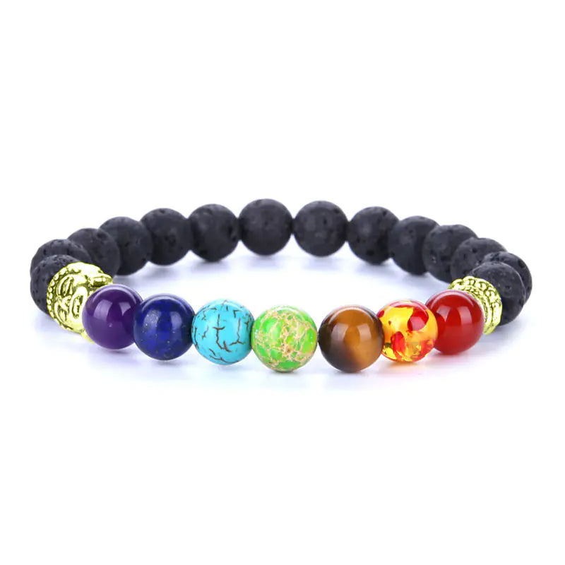 7-Color Amethyst Tiger Eye Natural Lava Stone Bracelet