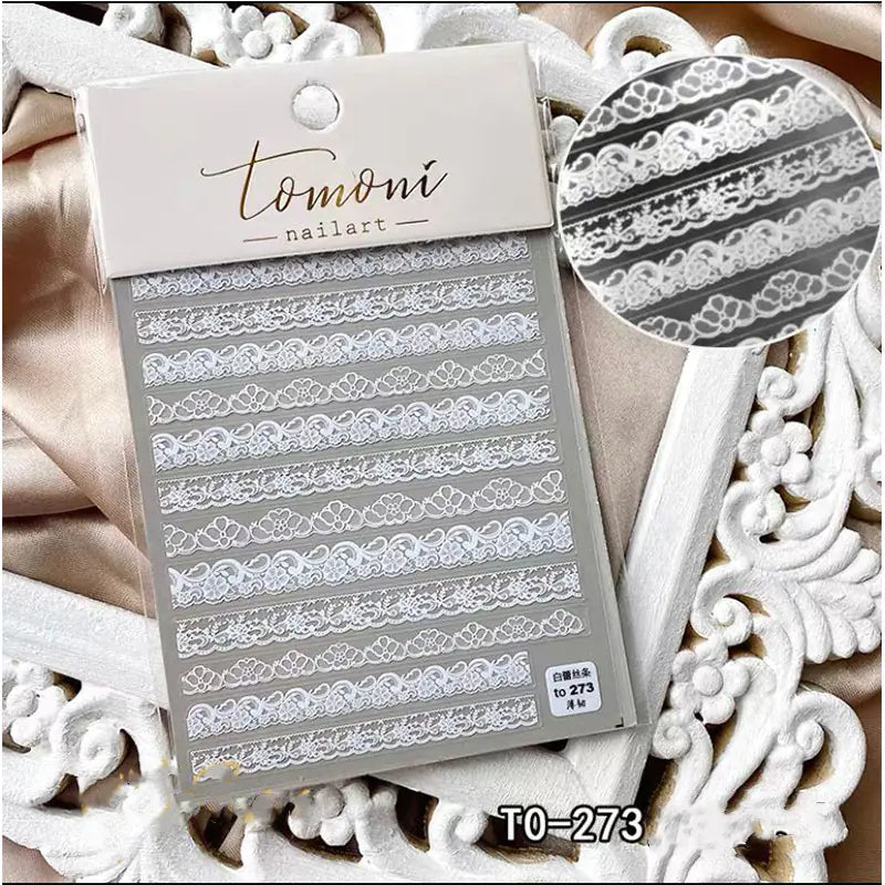 Lace Embossed Black and White Nail Decal Stickers