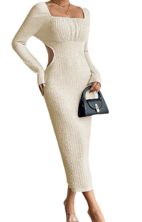 Square Collar Long Sleeve Midi Dress for Women