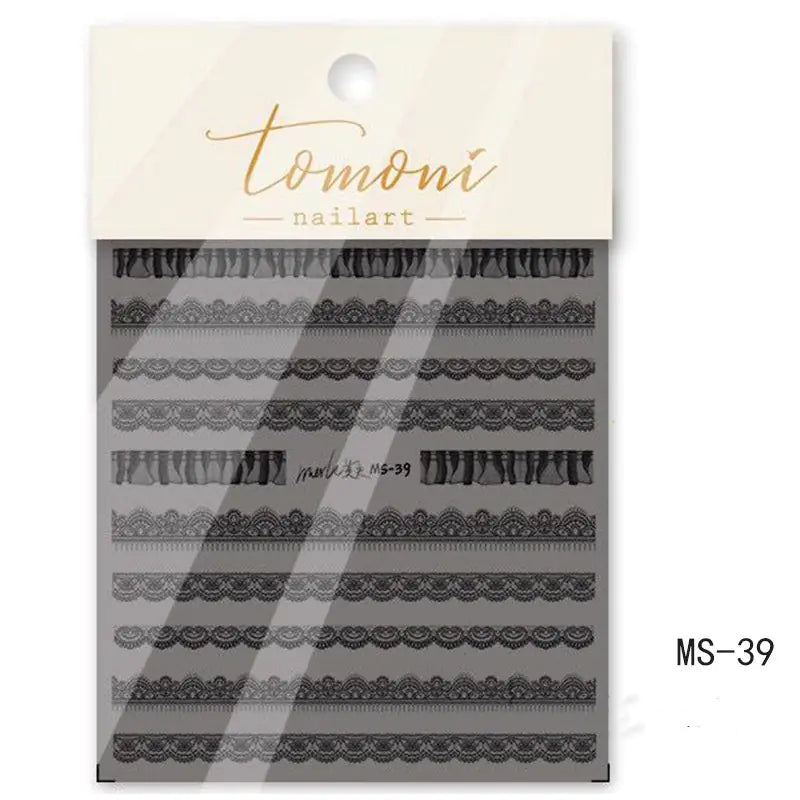 Lace Embossed Black and White Nail Decal Stickers