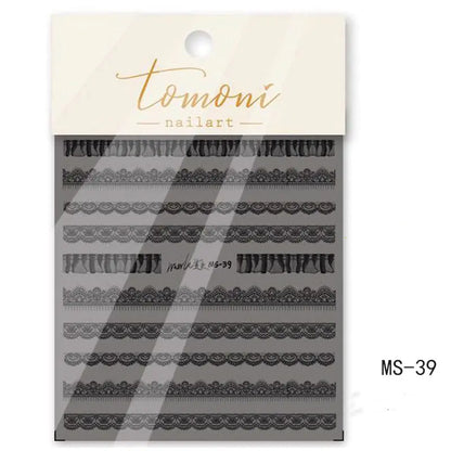 Lace Embossed Black and White Nail Decal Stickers