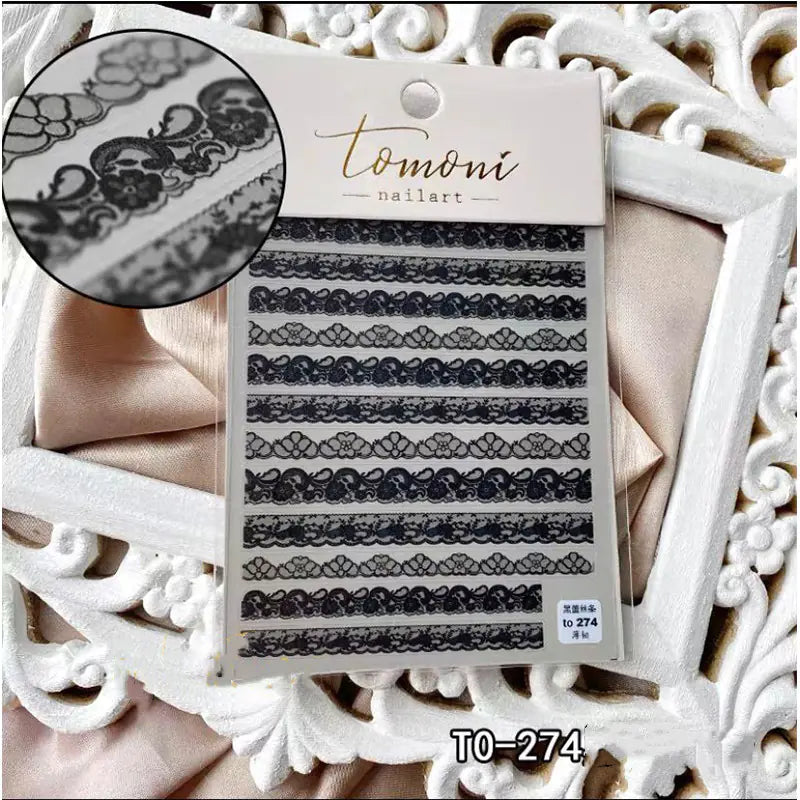 Lace Embossed Black and White Nail Decal Stickers