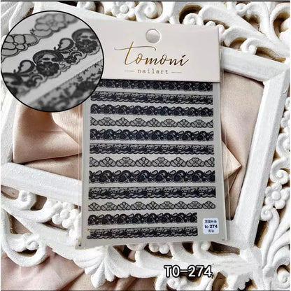 Lace Embossed Black and White Nail Decal Stickers