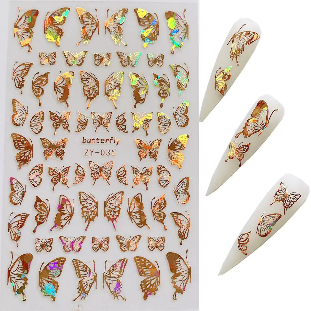 Laser Bronzing Butterfly Nail Stickers