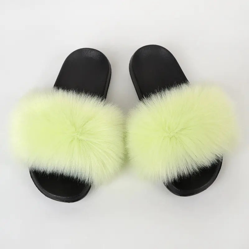 Non-Slip Plush Faux Fox Fur Slippers for Women